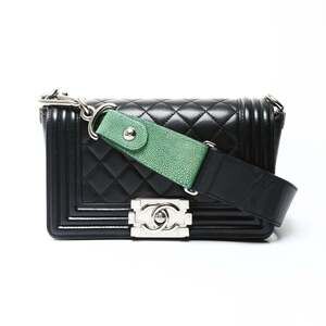 CHANEL 16th Series 2012 Boy Lambskin Mini Stingray Shoulder Bag in Black
